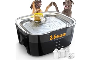 Dog Water Fountain for Large Dogs 2.6 Gallons, SwSun 10L Pet Cat Water Fountain with Stainless Steel Water Bowl, Automatic Dog Water Bowl Dispenser