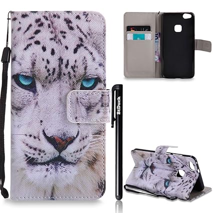 BtDuck Huawei P10 Lite Hülle Weiß, Ultra Slim Silikon Cover Innere mit Standfunktion Kartenfächer Tasche Magnet Hülle Leder F