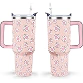 Mindunm 40 oz Cute Cat Tumbler with Handle and Straw Lid cat gifts for cat lovers for Women Double Insulated Cup Travel Coffee Mug
