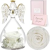 Sunia Valentines Day Rose Gifts for Women, Birthday Gifts for Mom Grandma, Forever Preserved Flower in Glass Angel Figurines Flowers for Delivery Prime, Mothers Day Real Roses for Her Wife 