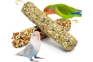 Fhiny Parakeet Treats, 2 PCS Natural Bird Crunch Sticks Grains & Vegetable Budgie Snacks Cockatiel Food Sticks Long-Lasting Chewing Toys for Parakeet Cockatiel Budgie Conure Parrot Lovebird Finch