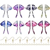 FASHEWELRY 8 Pairs/16pcs Resin Wing Earring Charms Insect Wings Charm Necklace Charms Fairy Wing Earrings Butterfly Earrings Pendant Colorful Butterfly Wing Charms for Jewelry Making