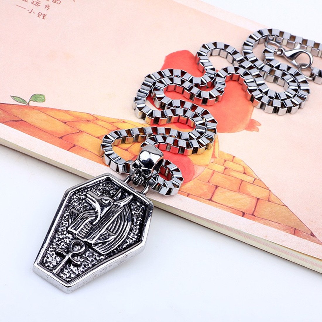 Fire Eyes-DIY Egypt Queen Jewelry Mystical Coffin Amulet Anubis Jackal Head Pendant Chain Necklace