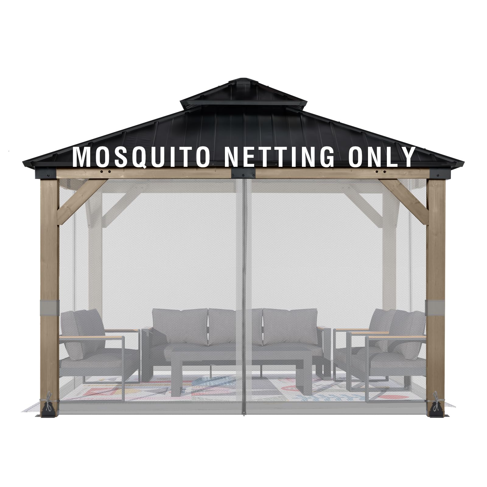 Photo 1 of Aoodor Universal 10x10 ft Gazebo Mosquito Netting, Replacement 4-Panel Sidewalls with Double Zippers for Patio, Backyard, Deck, and Lawn (Netting Only, Gray)