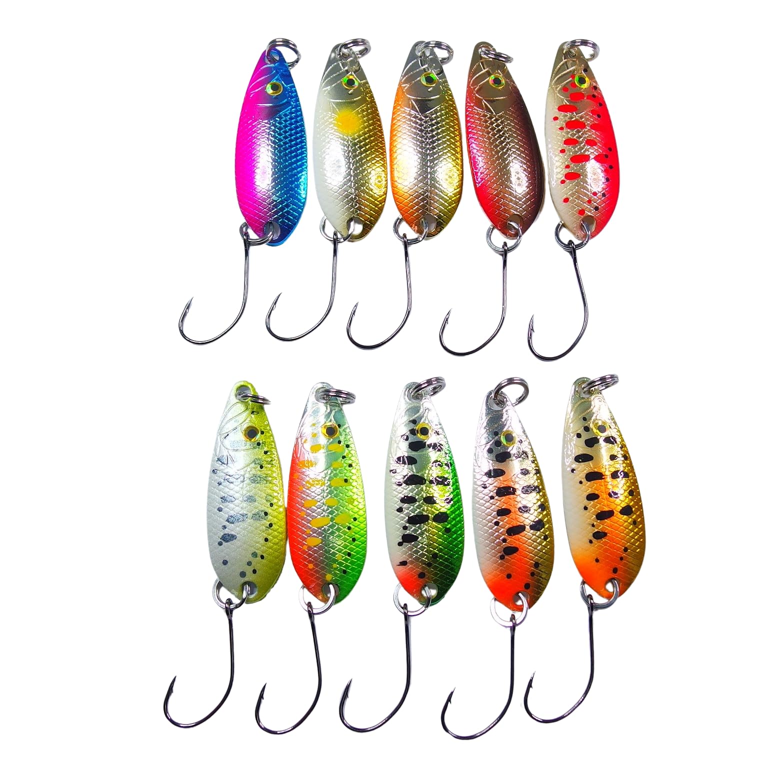 momolures - Freshwater Fishing Lure Set, Assorted Spoons, Trout (37mm - 3.8g x10pcs)