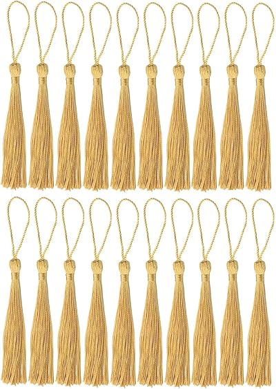 Rowwait 20Pcs Silky Handmade Tassels Bookmarks Gold 13cm Earthy Yellow