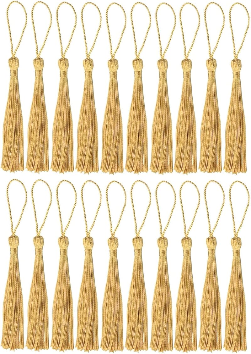 Rowwait 20Pcs Silky Handmade Tassels Bookmarks Gold 13cm Earthy Yellow