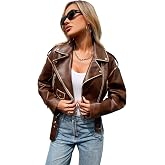 LY VAREY LIN Women Faux Leather Cropped Jacket Vegan Motor Biker Coat with Belt