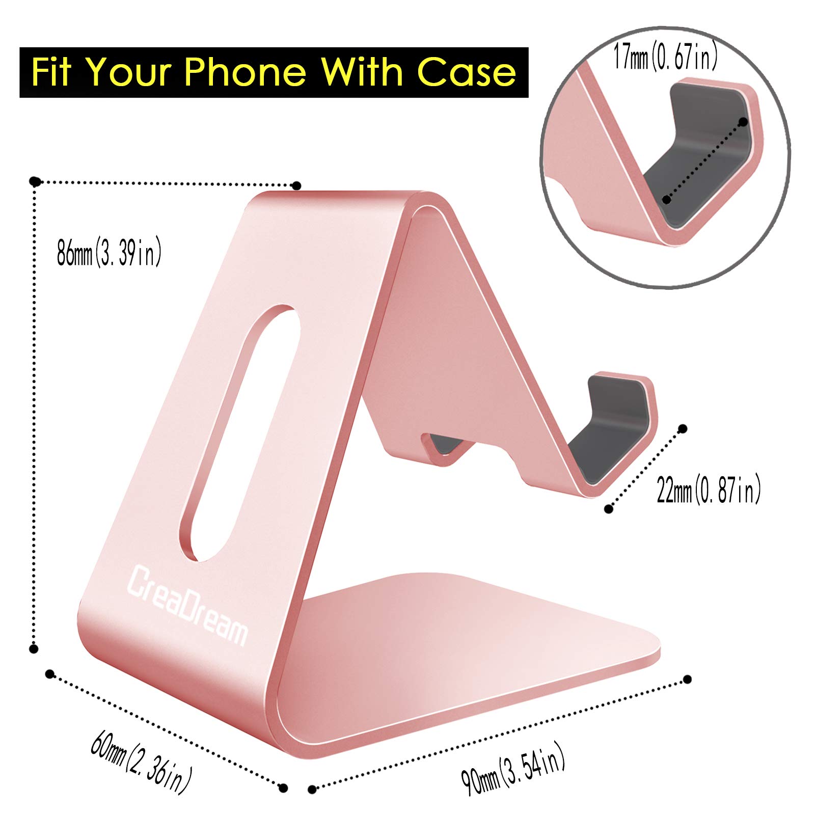 CreaDream Cell Phone Stand, Cradle, Holder, Aluminum Desktop Stand Compatible with Switch, All Smart Phone, iPhone 15 14 13 12 Pro Max Plus Mini Xr X Se 8 SE -Rose Gold