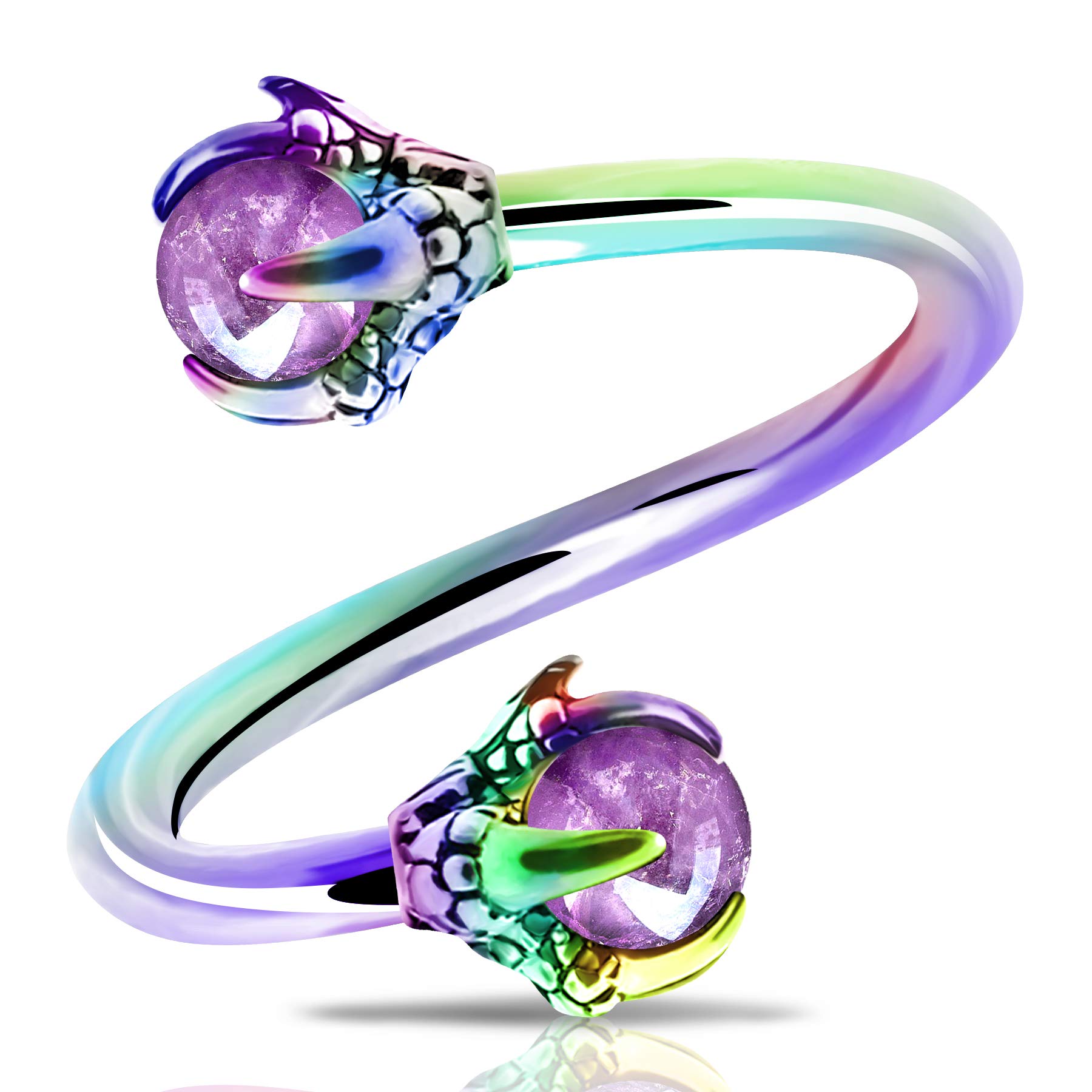 OUFER Twist Helix Earring 316L Stainless Steel Dragon Claw with Opalite Center 16G Twist Lip Labret Belly Bars Cartilage Earring Piercing Jewellery Rainbow Amethyst