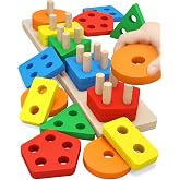 Montessori Toys for 1 2 3 Year Old Boys Girls Toddlers, Wooden Toys Gifts | Sorting Stacking Toys for Toddlers Kids Preschool, Educational Color Recognition Shape Sorter, Learning Puzzles Birthday Gift