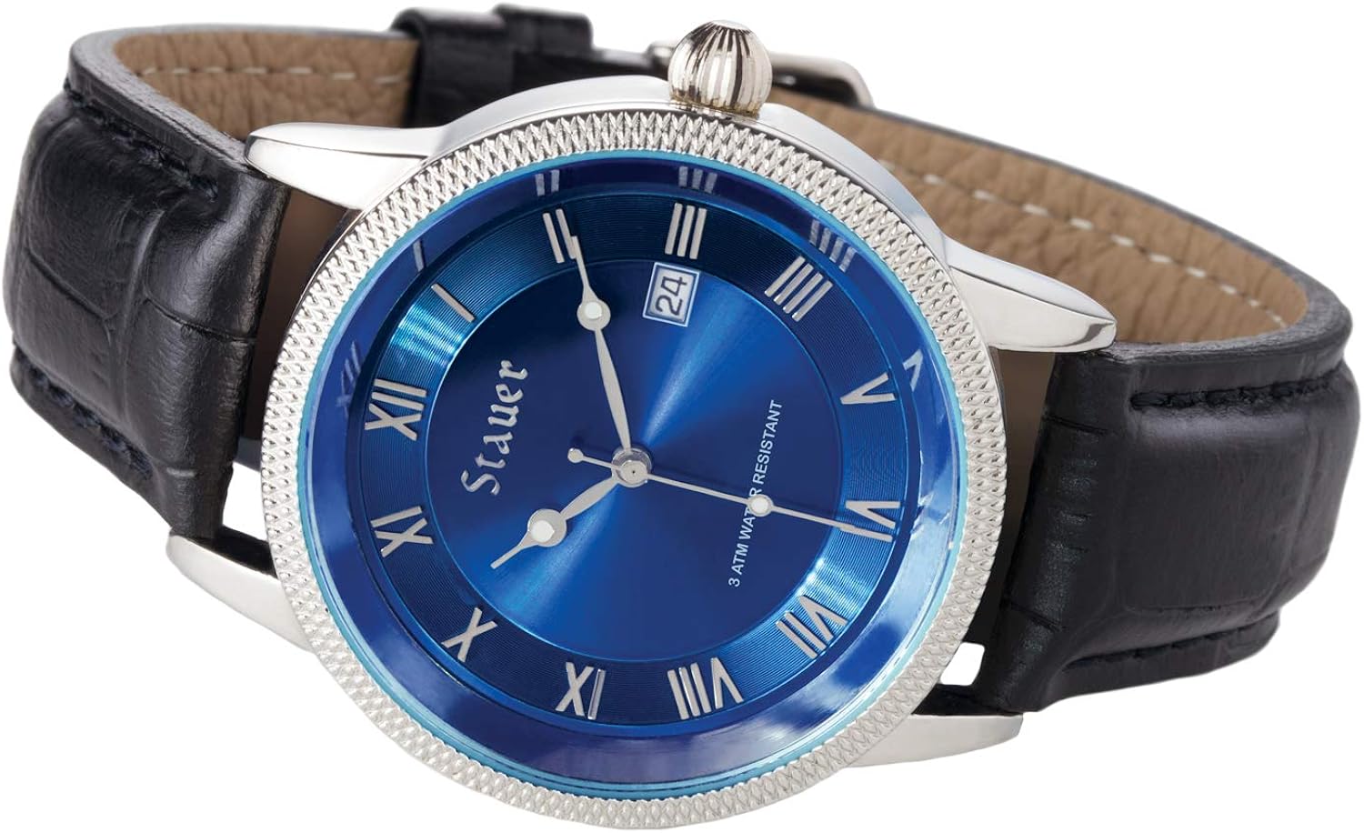 Stauer Men's Urban Blue Watch with Black Leather Strap Watches