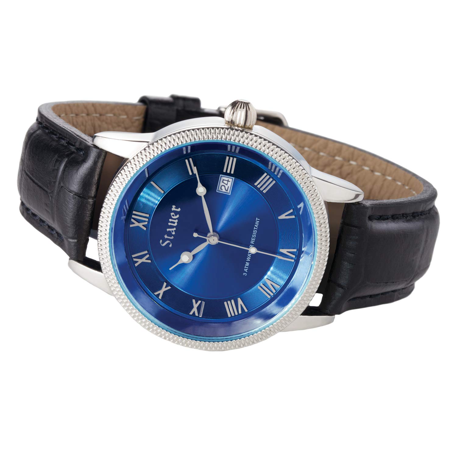 Buy Stauer Men's Urban Blue Watch with Black Leather Strap Online at