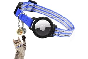 ODOKELE AirTag Cat Collar – Reflective Kitten Collars with Integrated Apple Air Tag Holder | Lightweight, Elastic Safety Cat AirTag Collar with Bell for Girl Boy Cats, Kittens, and Puppies (Blue, S)