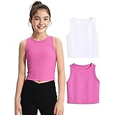 JOCMIC 2 Pack Girls Tank Tops Kids Athletic Tanks Basic Ribbed Knit Crew Neck Cropped Tops for Sports Yoga