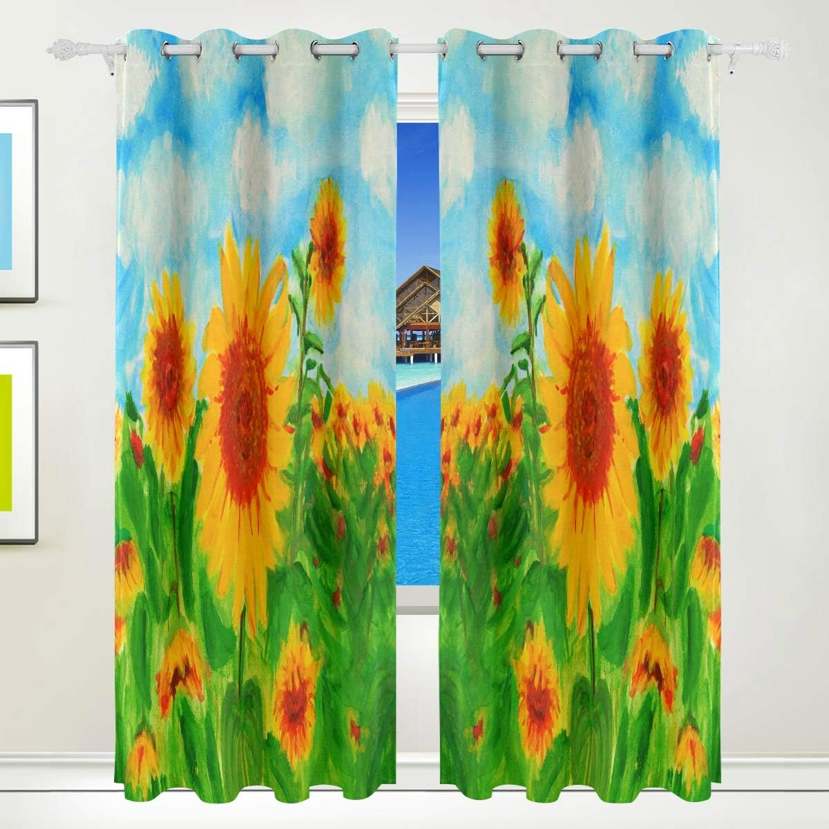 AUUXVA Flower Sunflower Watercolor Blackout Curtains 2