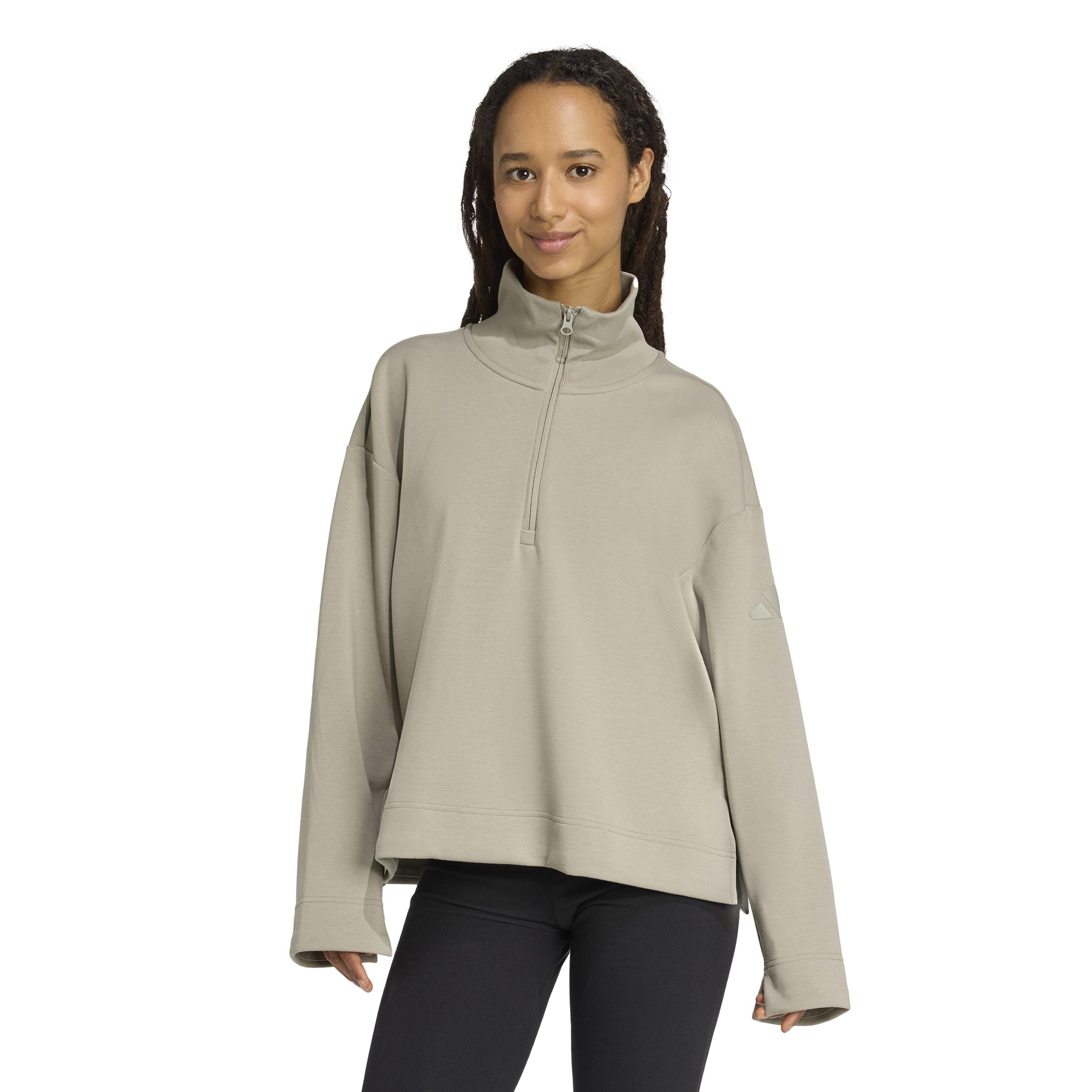 adidas Women’s All Szn Soft Lux Quarter Zip, Silver Pebble, Small