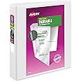 Avery Durable View 3 Ring Binder, 1-1/2 Inch EZD Rings, 1 White Binder (09401)