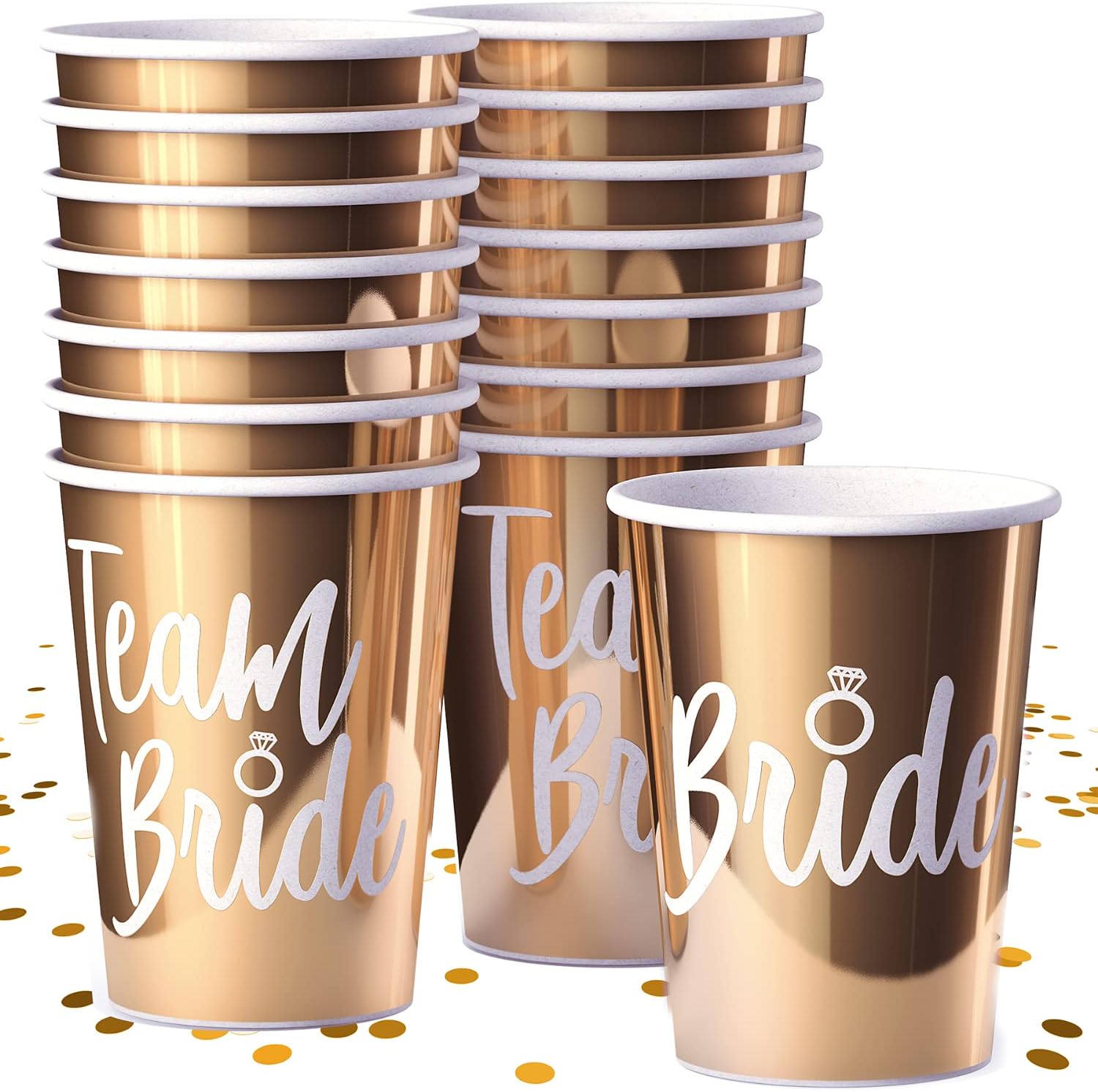 Bachelorette Party Decorations & Favors - Bridal Shower Gift Supplies & Decor Set - Bachelorette Party Cups in Metallic Gold for Bride & Team Bride Bridesmaids, 15 Pack