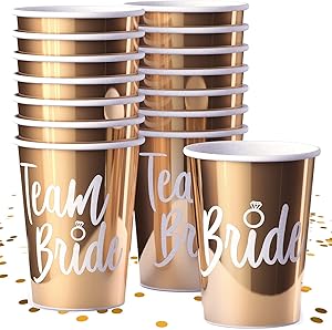 Bachelorette Party Decorations & Favors - Bridal Shower Gift Supplies & Decor Set - Bachelorette Party Cups in Metallic Gold for Bride & Team Bride Bridesmaids, 15 Pack