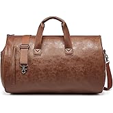 Leather Garment Bag,Convertible Garment Duffel Bag for Travel Mens Suit Bag 2 in 1 Waterproof Foldable Carry on Garment Bag with Shoulder Strap Weekender Bag with Shoe Pouch