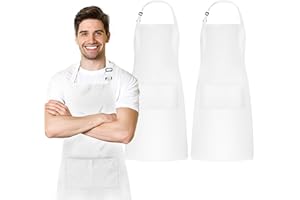 AVALON KITCHEN Adjustable Bib Apron 100% Polyester Kitchen Aprons Waterdrop Resistant Aprons with Adjustable Strap, Pockets & Long Ties