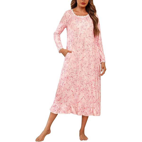 Qikegoods 1OO% Cotton 2 Pieces Victorian Nightgown Set Ladies Long