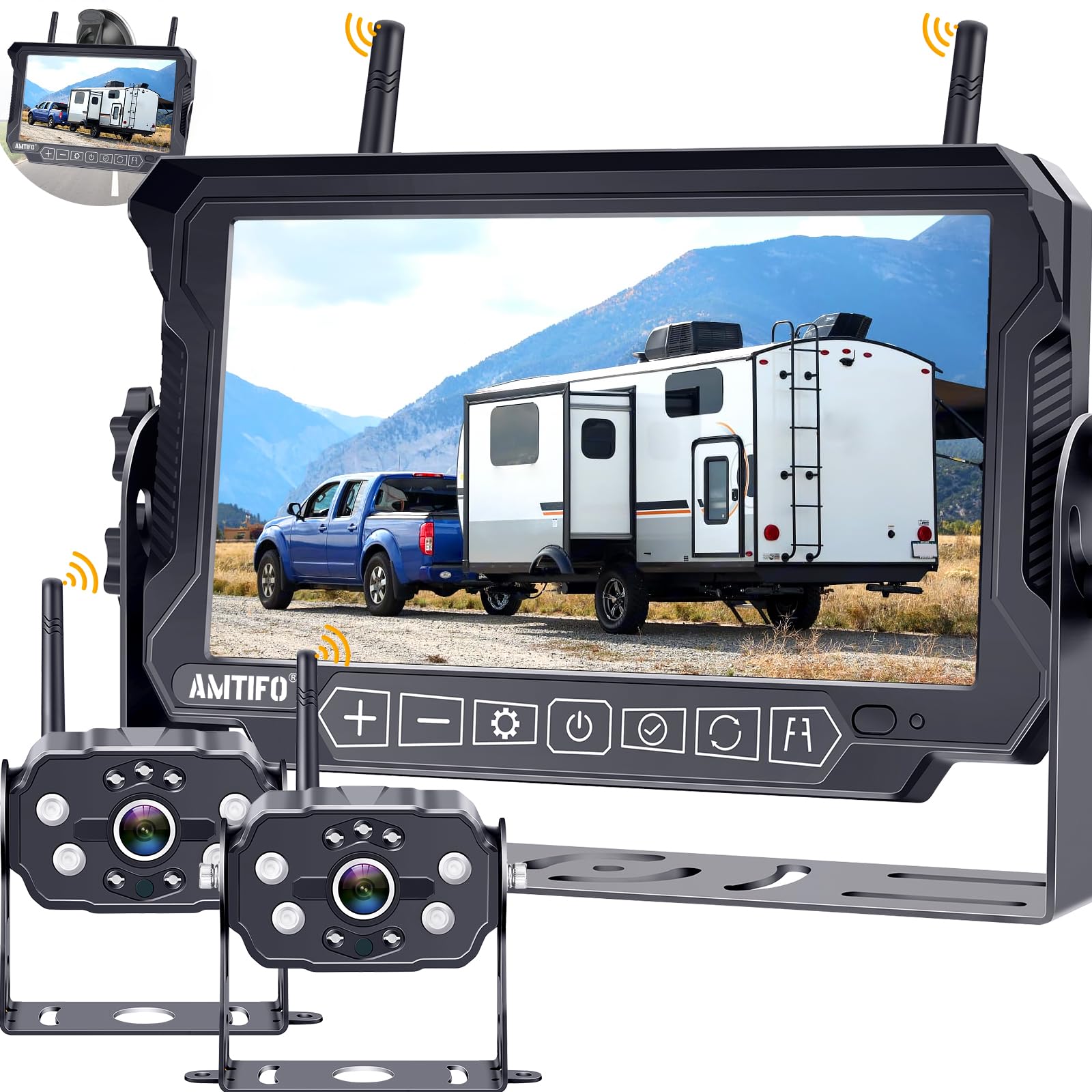 AMTIFO A7 Wireless Backup Camera For RV - 7-Inch Monitor With Recording For Furrion Systems
