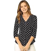Allegra K Women's Vintage Polka Dots 3/4 Sleeve Button Front V Neck Casual Office Blouse Top