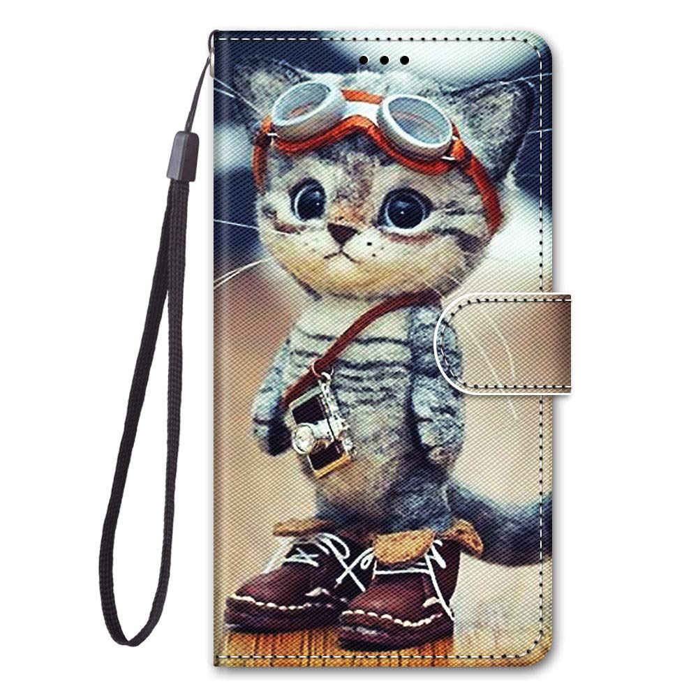 Samsung Galaxy A32 5G Case Shockproof PU Leather Flip Wallet Case with Magnetic Card Holder Soft Silicone Bumper Book Stand View Phone Cover Compatible for Samsung Galaxy A32, Adventure Cat