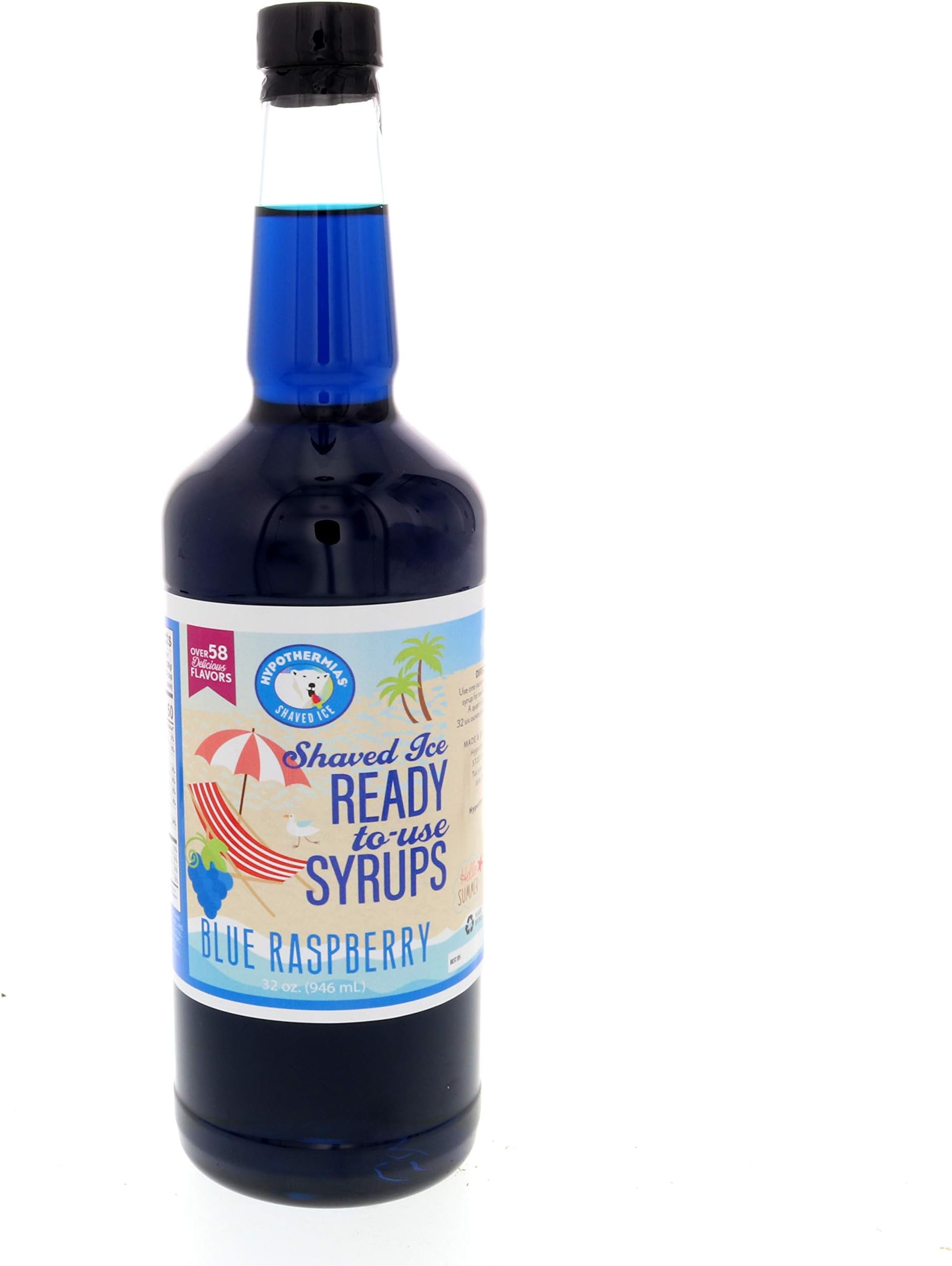 Hypothermias Shaved Ice & Snow Cone Syrup - Quart (32 fl. oz) - Blue Raspberry - Made with Non-GMO 100% Pure Cane Sugar, No Corn Syrup - BPA-Free Recyclable Plastic Bottle
