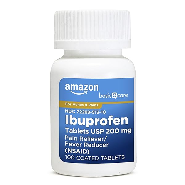 AMAZON BASIC CARE IBUPROFEN TABLETS 200 MG, PAIN RELIEVER/FEVER REDUCER, NSAID FOR BACKACHE, MENSTRUAL PAIN, ARTHRITIS, 100 COUNT (PACKAGING MAY VARY)