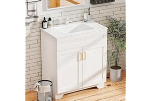 LDarqeer 30 Inch Bathroom Vanity Cabinet — Bathroom Sink Cabinet, Ceramic Sink,Bathroom Vanity with Sink, Modern Style, Suitable for Homes & Apartments & Bathrooms & Patios (Easy Installation, White)