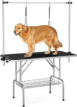 Yaheetech 46 inch Pet Grooming Table Height Adjustable with Storage Black