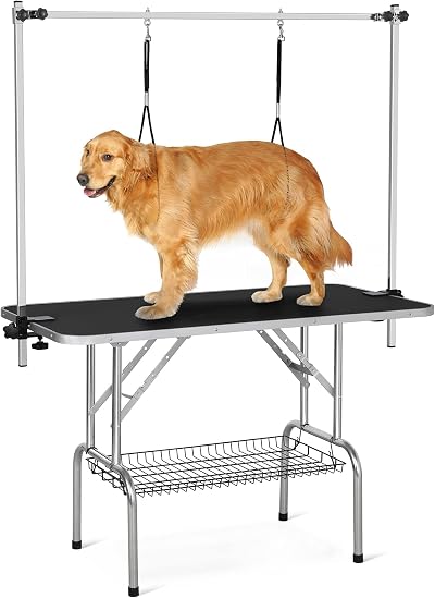 Yaheetech 46 inch Pet Grooming Table Height Adjustable with Storage Black