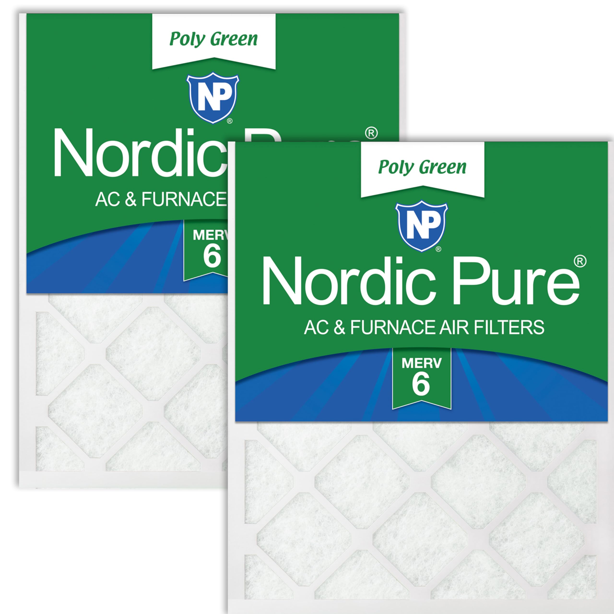 Nordic Pure 18x25x1 (Actual Size: 17 1/2 x 24 1/2 x 3/4) Poly Green MERV 6 AC Furnace Air Filters – Reduces Dust, Pollen, Pet Dander & Allergens – 2-Pack Image