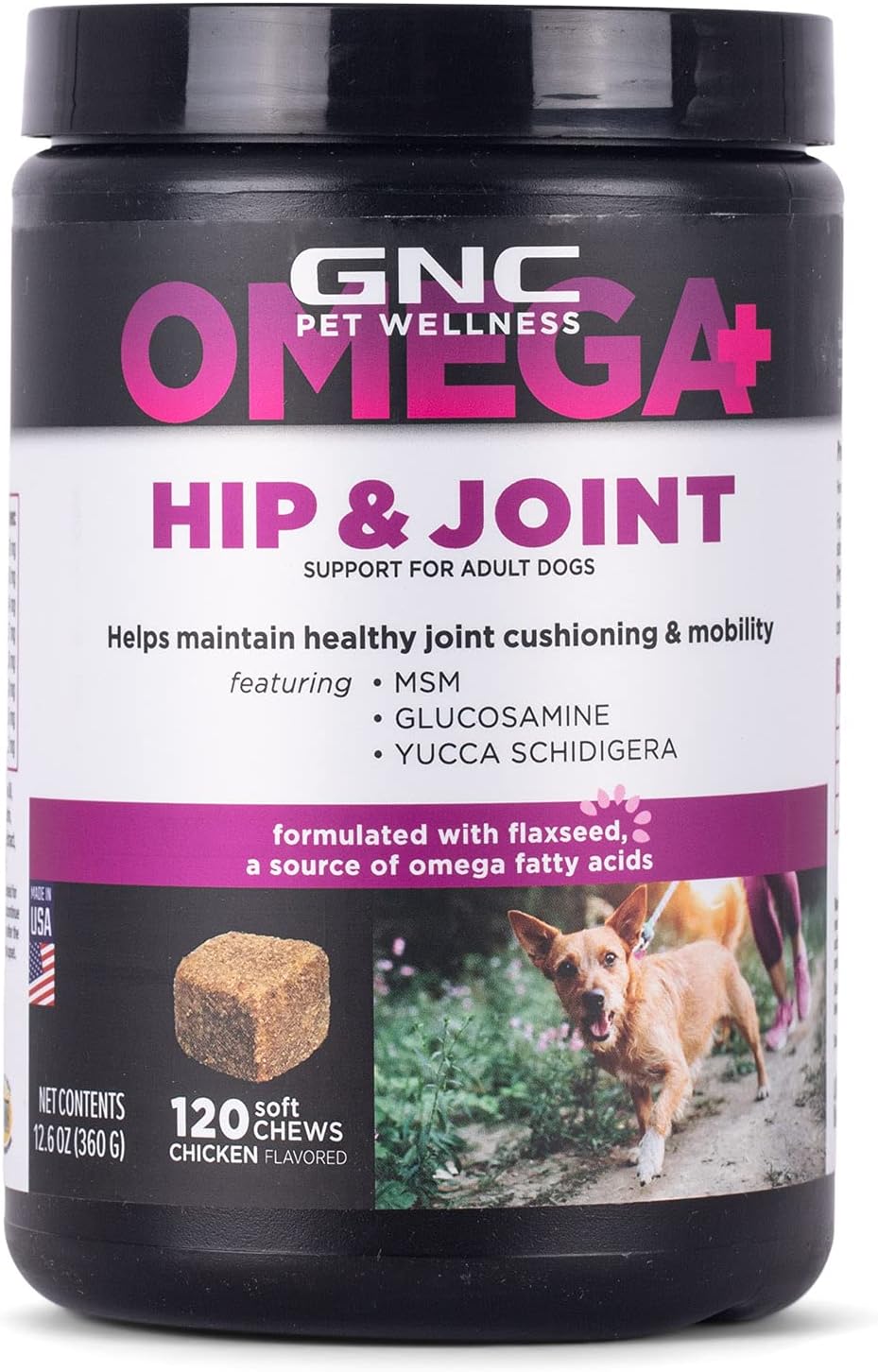 GNC Pets OMEGA Dog Supplements-Dog Vitamins and Supplements, Pet Supplements for Dog Health and Support-Chicken Flavored Dog Soft Chews-Dog Chews for Calming, Joint health, and More-Made in the USA