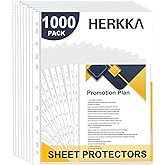 Sheet Protectors, HERKKA 1000 Pack Heavy Duty Clear Plastic Page Protectors Sheet Reinforced 11-Hole Fit for 3 Ring Binder Fits Standard 8.5 x 11 Paper, 9.25 x 11.25 Top Loaded, Acid Free