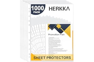 Sheet Protectors, HERKKA 1000 Pack Heavy Duty Clear Plastic Page Protectors Sheet Reinforced 11-Hole Fit for 3 Ring Binder Fits Standard 8.5 x 11 Paper, 9.25 x 11.25 Top Loaded, Acid Free