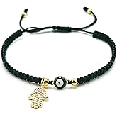 HANDYLUXE Handmade Lucky Protection Black String Bracelet Evil Eye Hamsa Hand Pendant