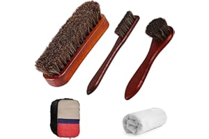 Fidqiog 5 Pcs Horsehair Shoe Brush, Shoe Cleaning Kit Includes 3 Pcs Horse Hair Brushes, Shoes Shining Glove and White Cleani