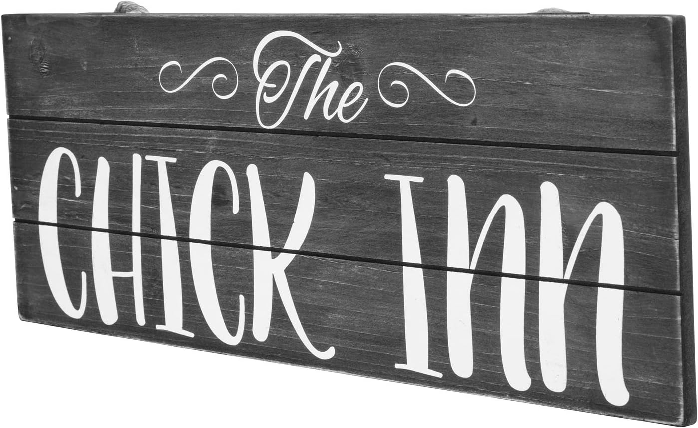 SummerHawk Ranch Wood Sign - Chick Inn, Farmhouse Rustic Wall Décor, 6" x 16"