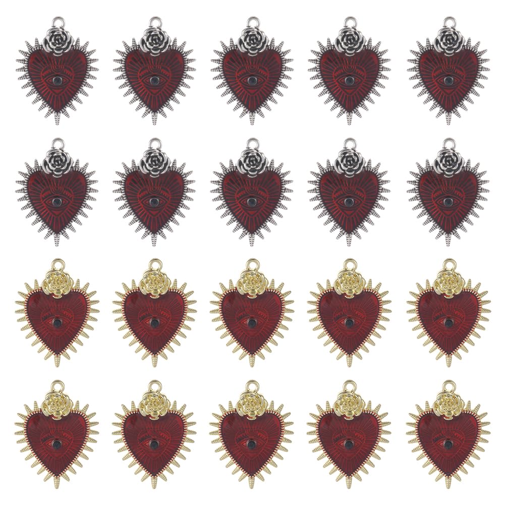 SUNNYCLUE 1 Box 20Pcs Gothic Heart Charms Halloween Charm Bulk Red Love Thorns Evil Eyes Enamel Charm With Rhinestones for jewellery Making Charms Findings DIY Necklace Earring Women Adults Craft