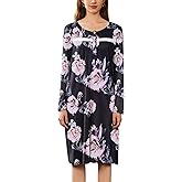 Ekouaer Nightgowns for Women Long Sleeve Sleepshirt Button Nightshirt Floral Sleepwear Night Dress with Pockets S-XXXL
