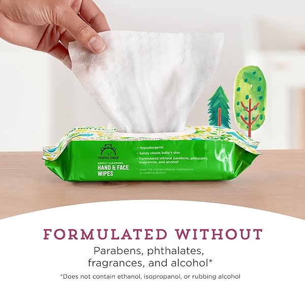 AMAZON BRAND – MAMA BEAR BABY HAND & FACE WIPES, UNSCENTED, FRAGRANCE FREE, CLEANSING, FORMULATED WITHOUT PARABENS AND PHTHALATES, 180 COUNT (9 PACKS OF 20)