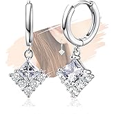 Sterling Silver Hoop Dangle Earrings for Women Hypoallergenic Sparkly Cubic Zirconia Hoop Earrings with Dangle Square Lightweight Classic CZ Small Loop Dangling Earring with Charms Gifts