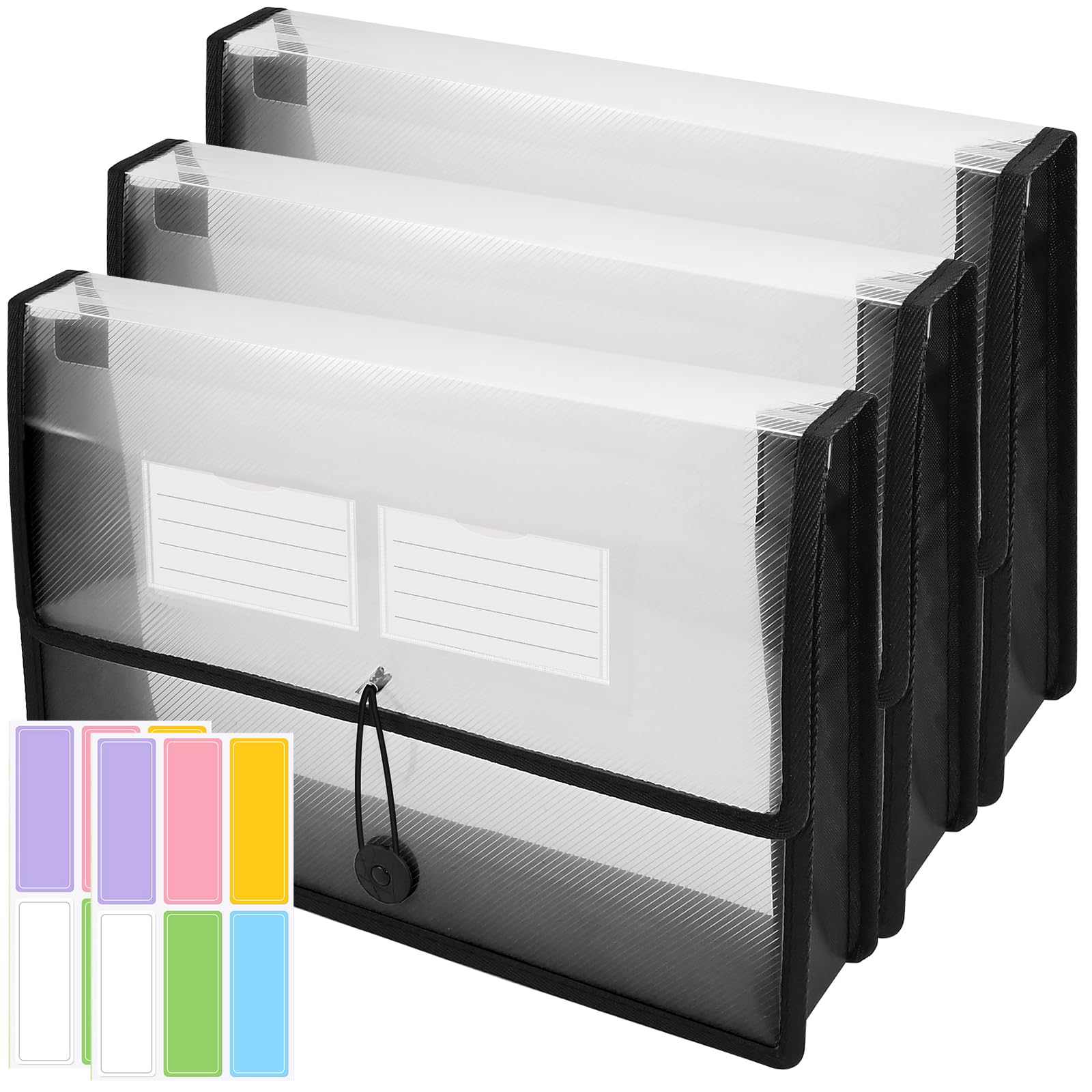 3 Pack A4 Plastic Folders Clear Paperwork Organiser Clear A4 Plastic Wallet Document Paperwork Folder Envelopes with Elastic Closure No Dividers Large Capacity Files Box for School Office Home - Black