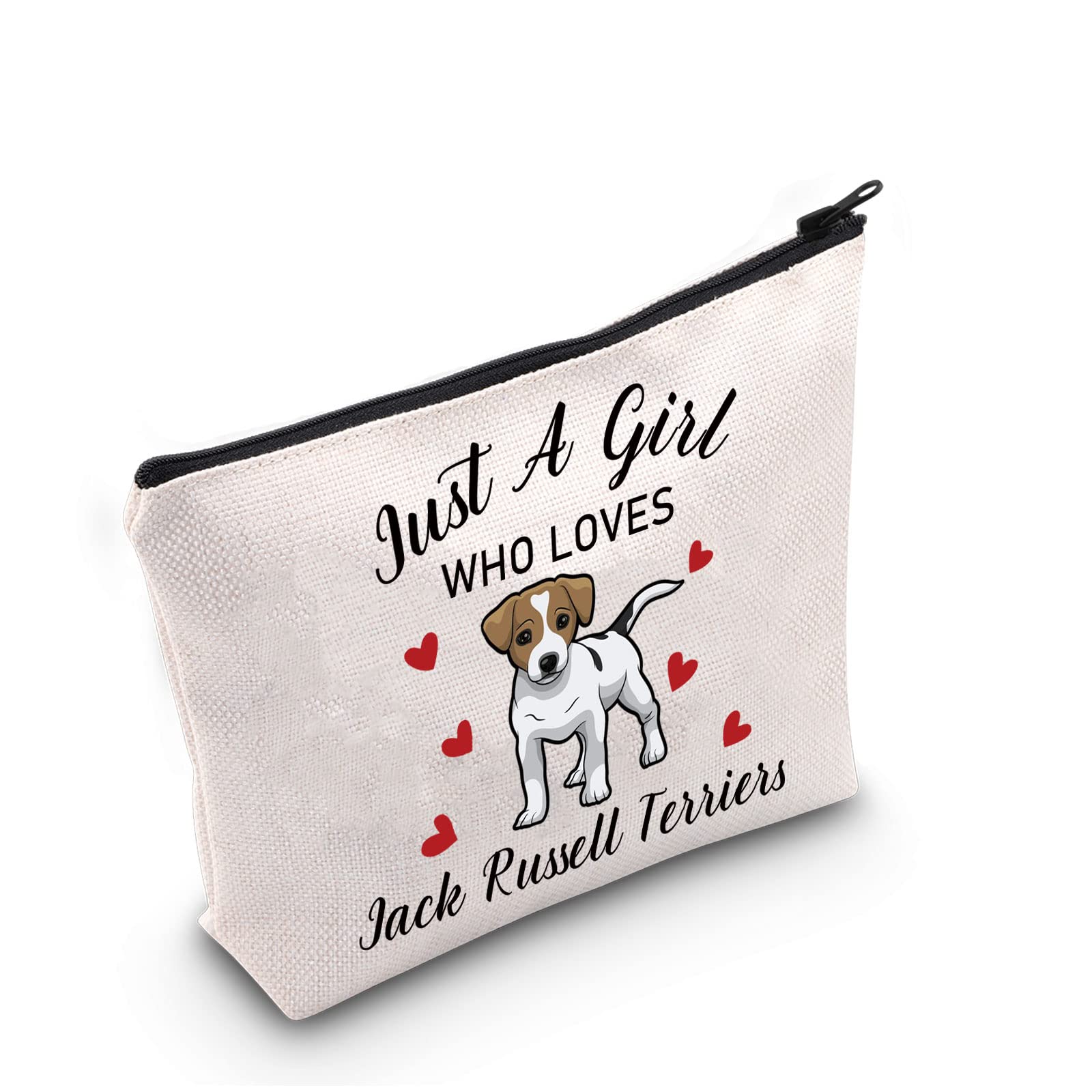 Jack Russell Terrier Lover Gift Just A Girl Who Loves Jack Russell Terriers Makeup Bag Jack Russell Terrier Owner Cosmetic Bag Dog Mom Zipper Travel Bag (Who Loves Jack Russell Terriers)