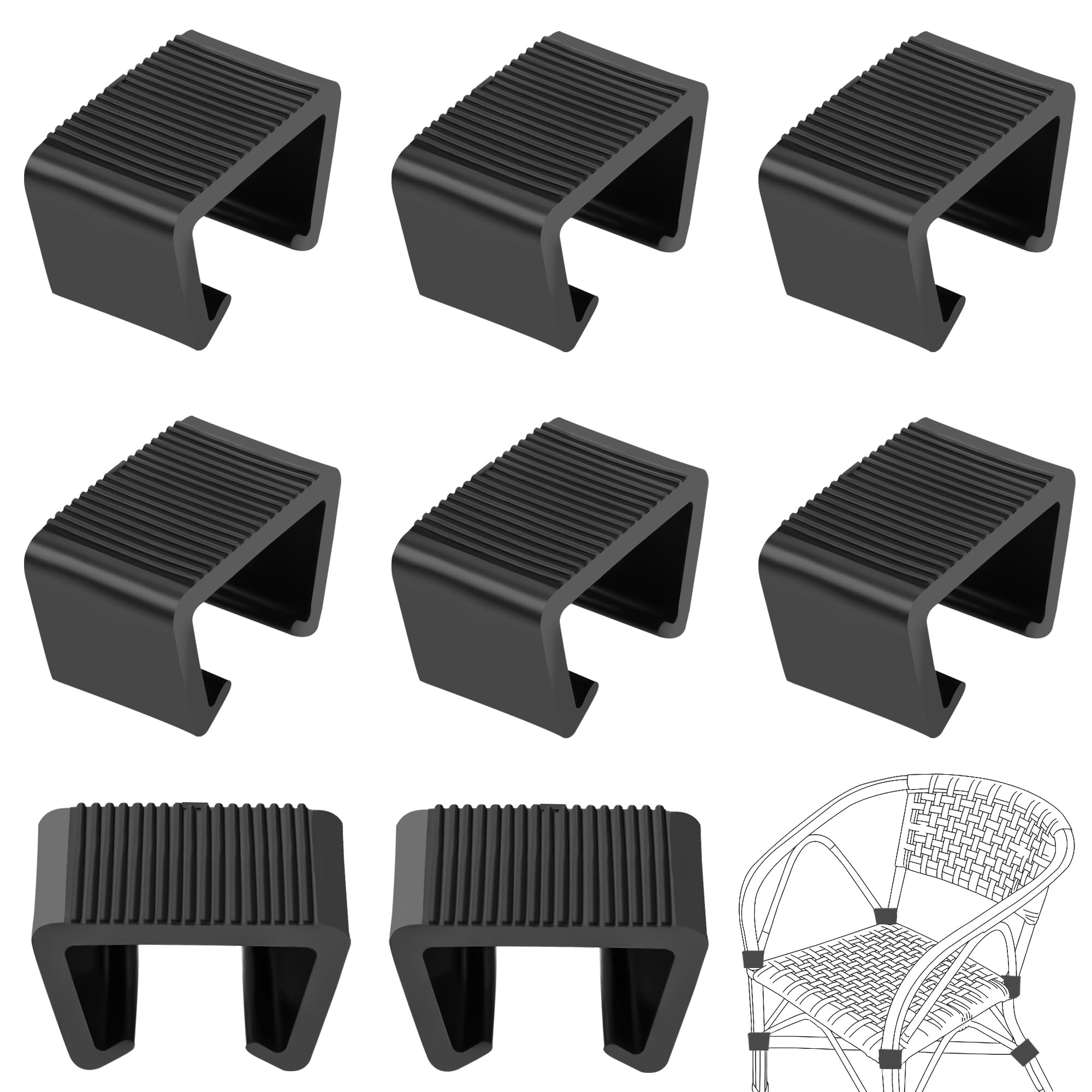 Johotone Rattan Furniture Clips Plastic Wicker Chair Fasteners Outdoor Fasteners Sectional Connector for Rattan Chairs Sofa 8pcs Black