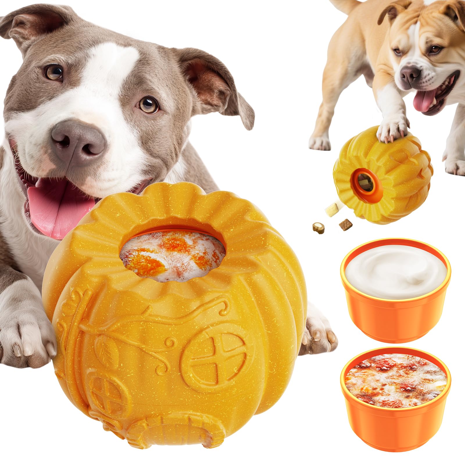Pumpkin-Shaped Interactive Dog Toy – Multifunctional Food Dispenser, Frozen Lick Toy & Durable Chew Toy for Aggressive Chewers,Christmas Dog Toys Holiday Toys Gift, Easy to Clean, Relieves Anxiety